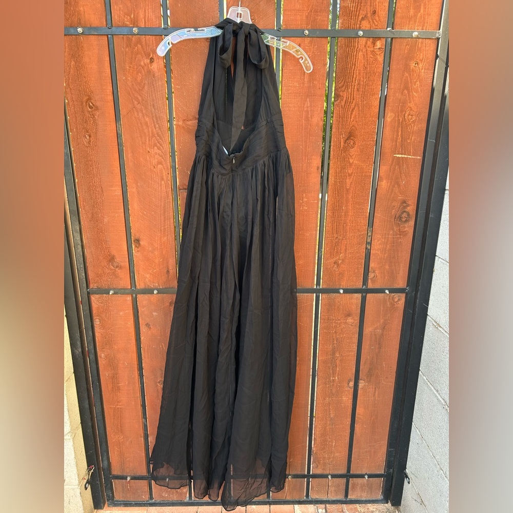 Retrofete Black Sheer Backless Halter Gown - Picture 4 of 12